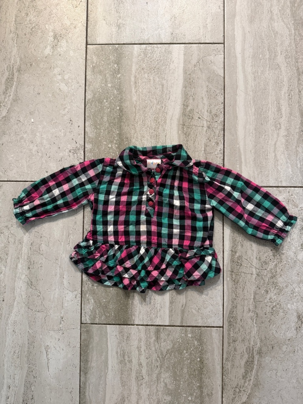 Kidgets Plaid Ruffle-Hem Top in Pink, Teal & Black